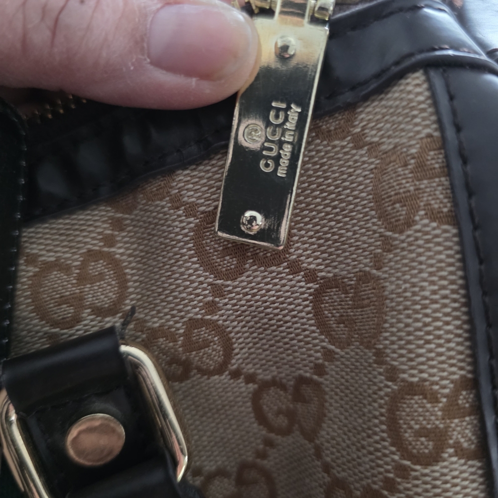 Gucci Beige Monogram Satchel with Green and Red Center Stripe - Picture 2 of 5